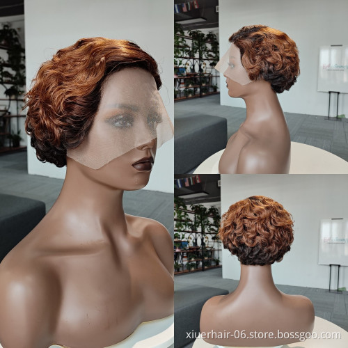 Perruque 13X4 Lace Front Virgin Human Hair Glueless Peruvian Bob Curls Pixie Cut Short Full Lace Wig With Baby Hair
